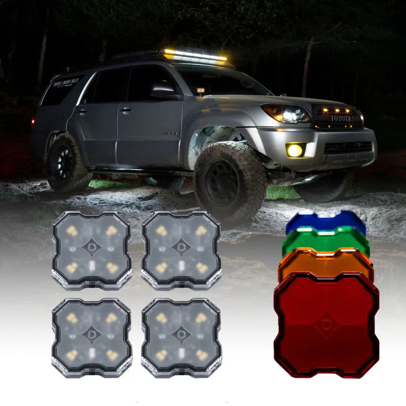 Diode Dynamics Stage Series SXS Rock Light Installer Kit - White Diffused M8 (4-pack) - Side View