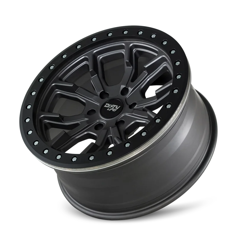 Dirty Life 9303 DT-1 17x9/5x127 BP/-38mm Offset/78.1mm Hub Matte Gunmetal Wheel - Beadlock - Detail View