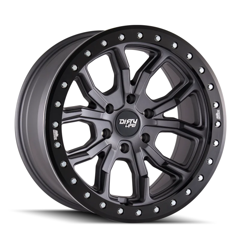 Dirty Life 9303 DT-1 17x9/6x139.7 BP/-12mm Offset/106mm Hub Matte Gunmetal Wheel - Beadlock - Main Product View