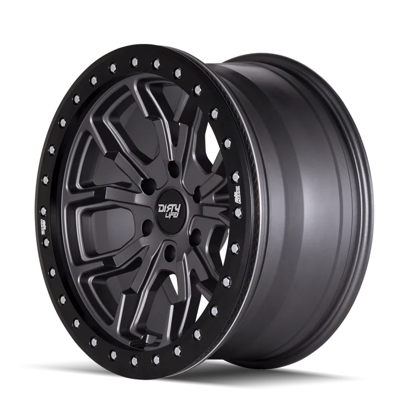 Dirty Life 9303 DT-1 17x9/6x139.7 BP/-12mm Offset/106mm Hub Matte Gunmetal Wheel - Beadlock - Detail View