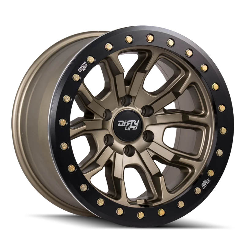 Dirty Life 9303 DT-1 20x9 / 8x165.1 BP / 0mm Offset / 130.8mm Hub Satin Gold Wheel - Beadlock - Side View
