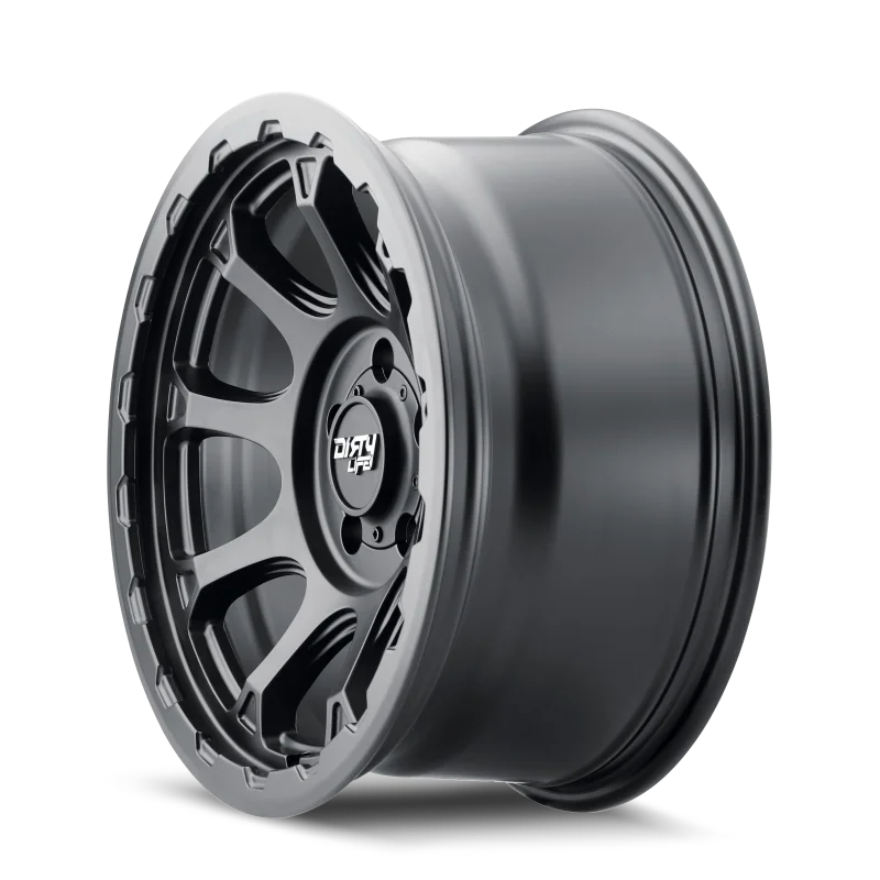 Dirty Life 9307 Drifter 17x8.5/5x127 BP/-6mm Offset/78.1mm Hub Matte Black Wheel - Beadlock - Side View