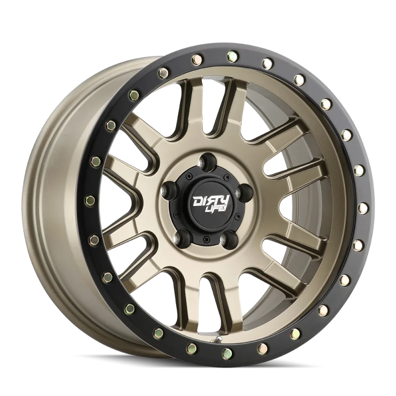 Dirty Life 9309 Canyon Pro 17x9/6x139.7 BP/-12mm Offset/106mm Hub Satin Gold Wheel - Beadlock - Side View