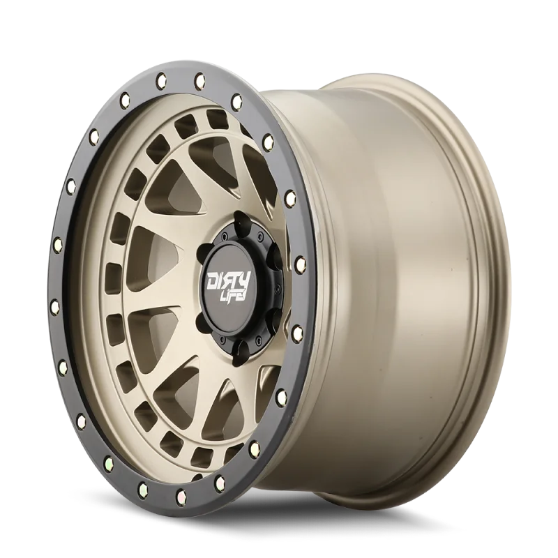 Dirty Life 9311 Enigma Pro 17x9/5x127 BP/-12mm Offset/71.5mm Hub Satin Gold Wheel - Beadlock - Detail View