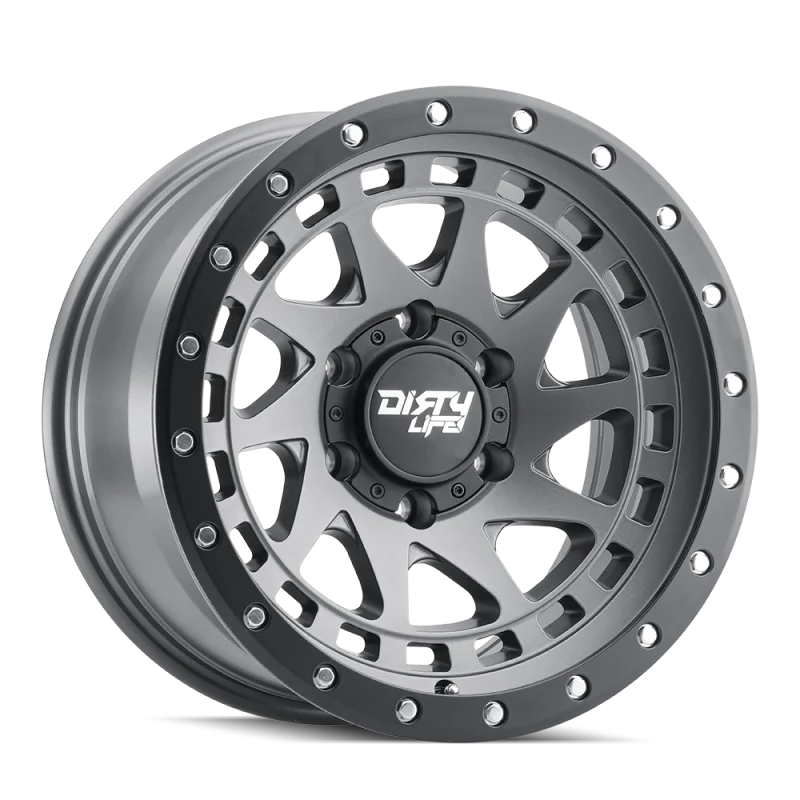 Dirty Life 9311 Enigma Pro 17x9/5x127 BP/-12mm Offset/71.5mm Hub Satin Graphite Wheel - Beadlock - Side View
