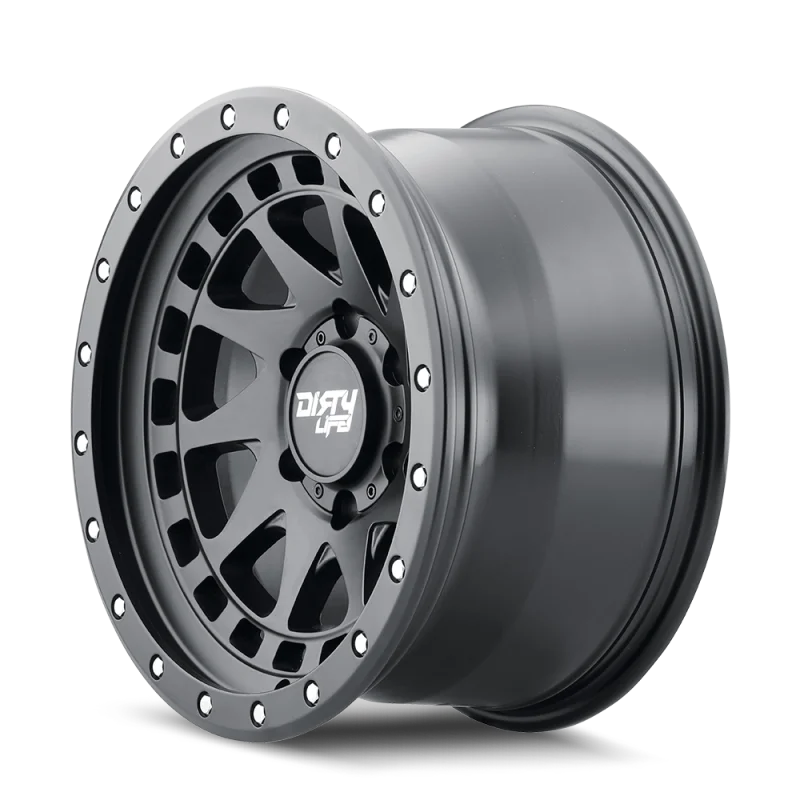 Dirty Life 9311 Enigma Pro 17x9/6x139.7 BP/-12mm Offset/106mm Hub Matte Black Wheel - Beadlock - Detail View