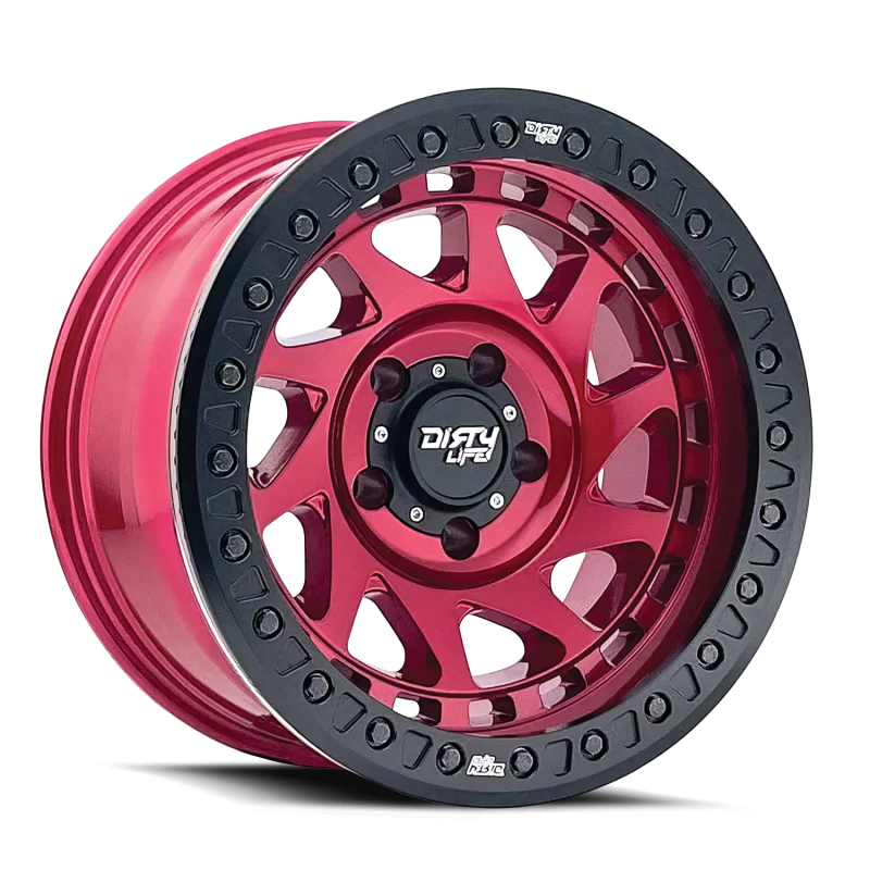 Dirty Life 9313 Enigma Race 17x9 / 5x127 BP / -12mm Offset / 78.1mm Hub Crimson Candy Red Wheel - Side View