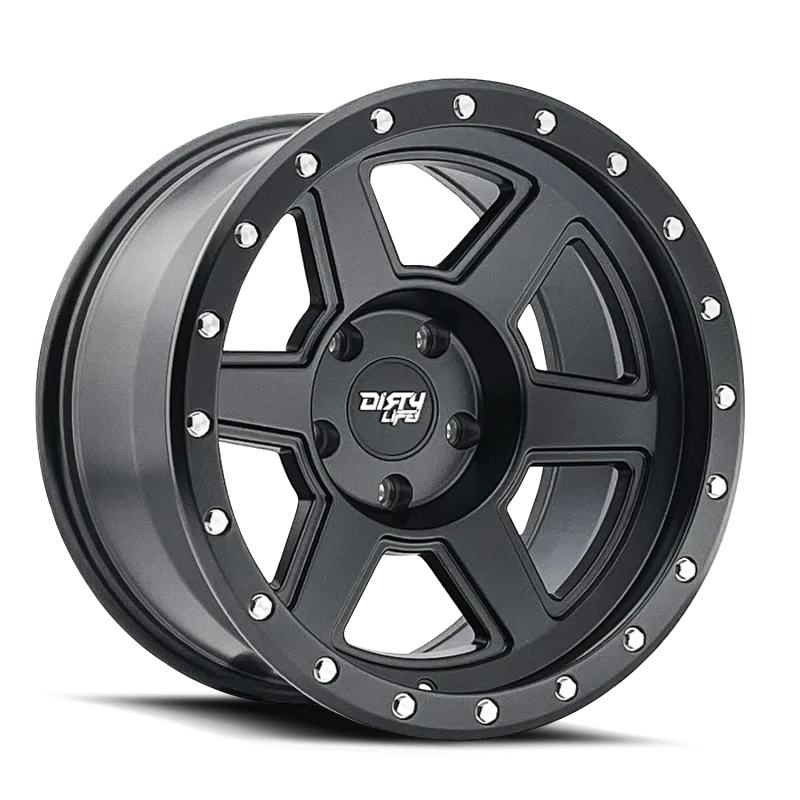 Dirty Life 9315 Compound 17x9 / 5x127 BP / -38mm Offset / 78.1mm Hub Matte Black Wheel - Detail View