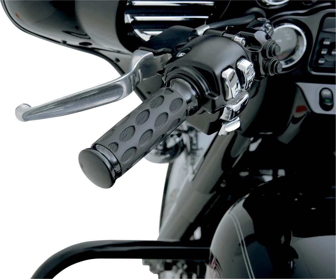 Drag Specialties Custom Rubber Grips - Hotop - Black/Rubber - Back View