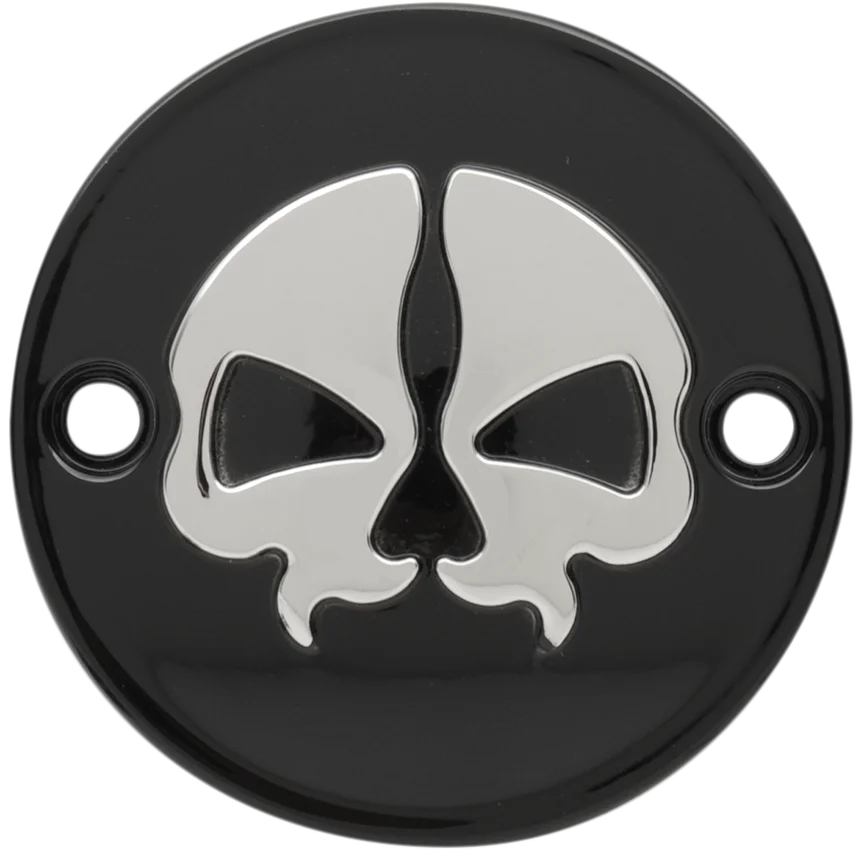DragSpecialties Points Cover - Black - Chrome Skull - 2 Hole - M8 78102B - Main Product View