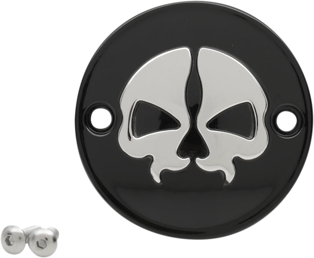 DragSpecialties Points Cover - Black - Chrome Skull - 2 Hole - M8 78102B - Side View