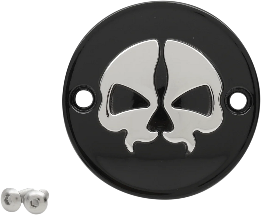 DragSpecialties Points Cover - Black - Chrome Skull - 2 Hole - M8 78102B - Side View