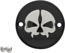 Load image into Gallery viewer, DragSpecialties Points Cover - Black - Chrome Skull - 2 Hole - M8 78102B - Side View