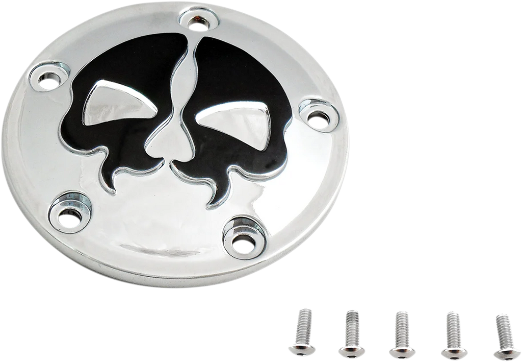 DragSpecialties Points Cover - Black - Chrome Skull - 2 Hole - M8 78102B - Detail View