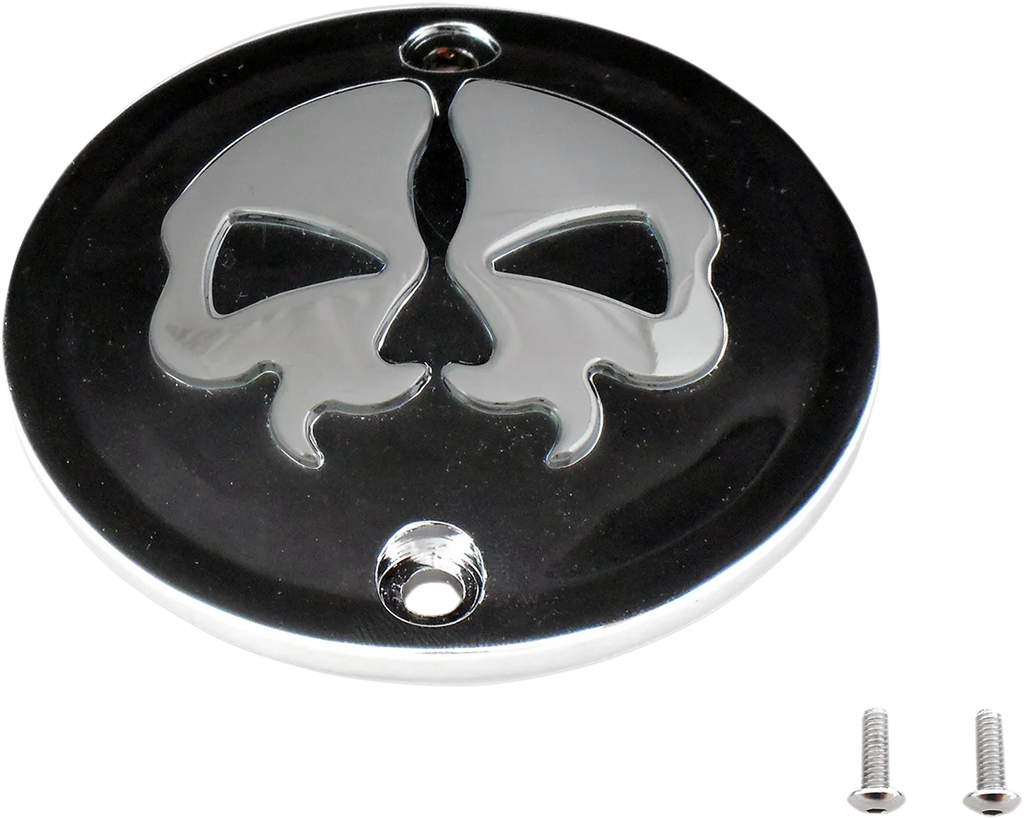 DragSpecialties Points Cover - Black - Chrome Skull - 2 Hole - Sportster 78042B - Side View