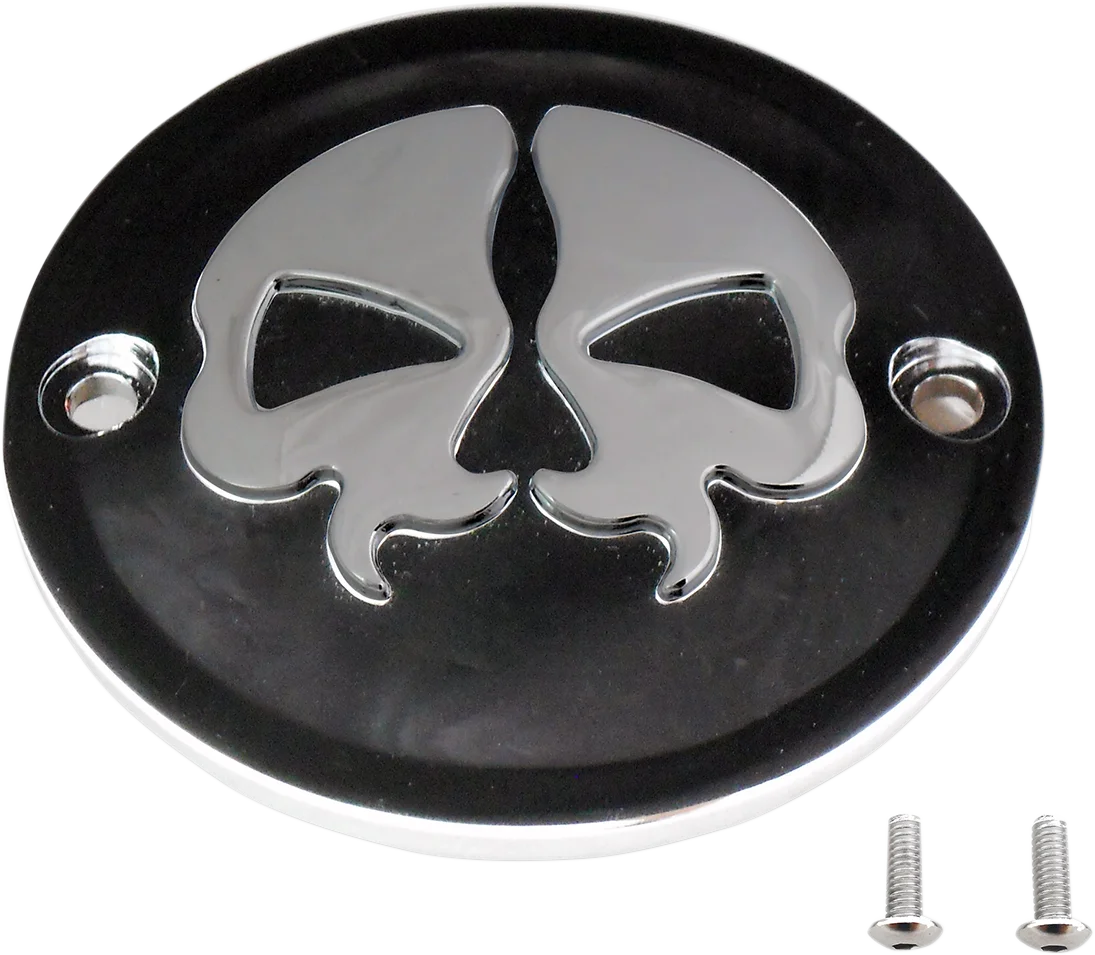 DragSpecialties Points Cover - Black - Chrome Skull - 2 Hole 78041B - Side View