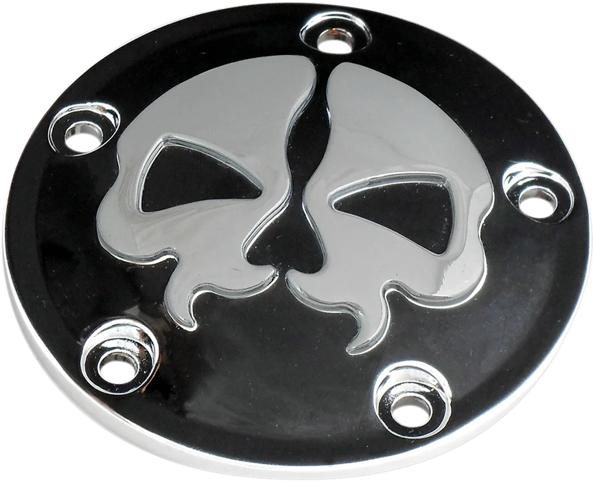 DragSpecialties Points Cover - Black - Chrome Skull - 5 Hole - Twin Cam 78040B - Main Product View