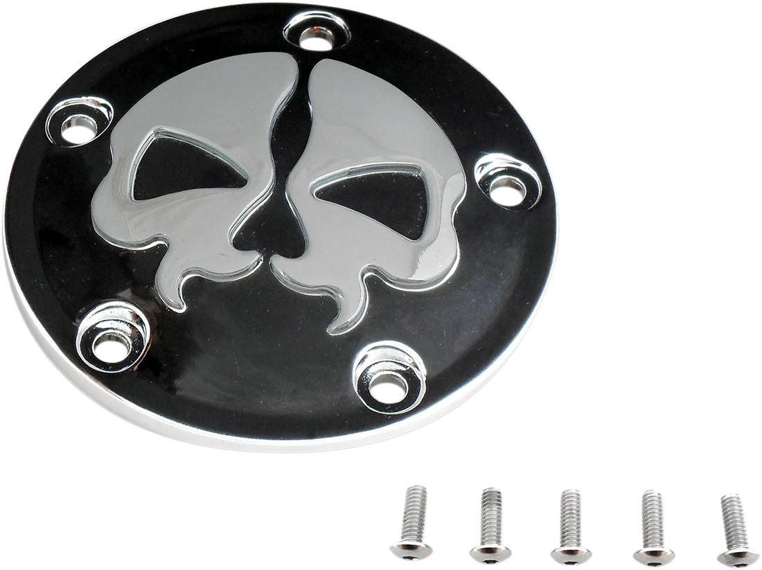 DragSpecialties Points Cover - Black - Chrome Skull - 5 Hole - Twin Cam 78040B - Side View