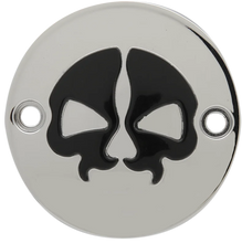 Load image into Gallery viewer, DragSpecialties Points Cover - Chrome - Black Skull - 2 Hole - M8 78102 - Main Product View