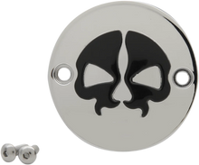 Load image into Gallery viewer, DragSpecialties Points Cover - Chrome - Black Skull - 2 Hole - M8 78102 - Side View
