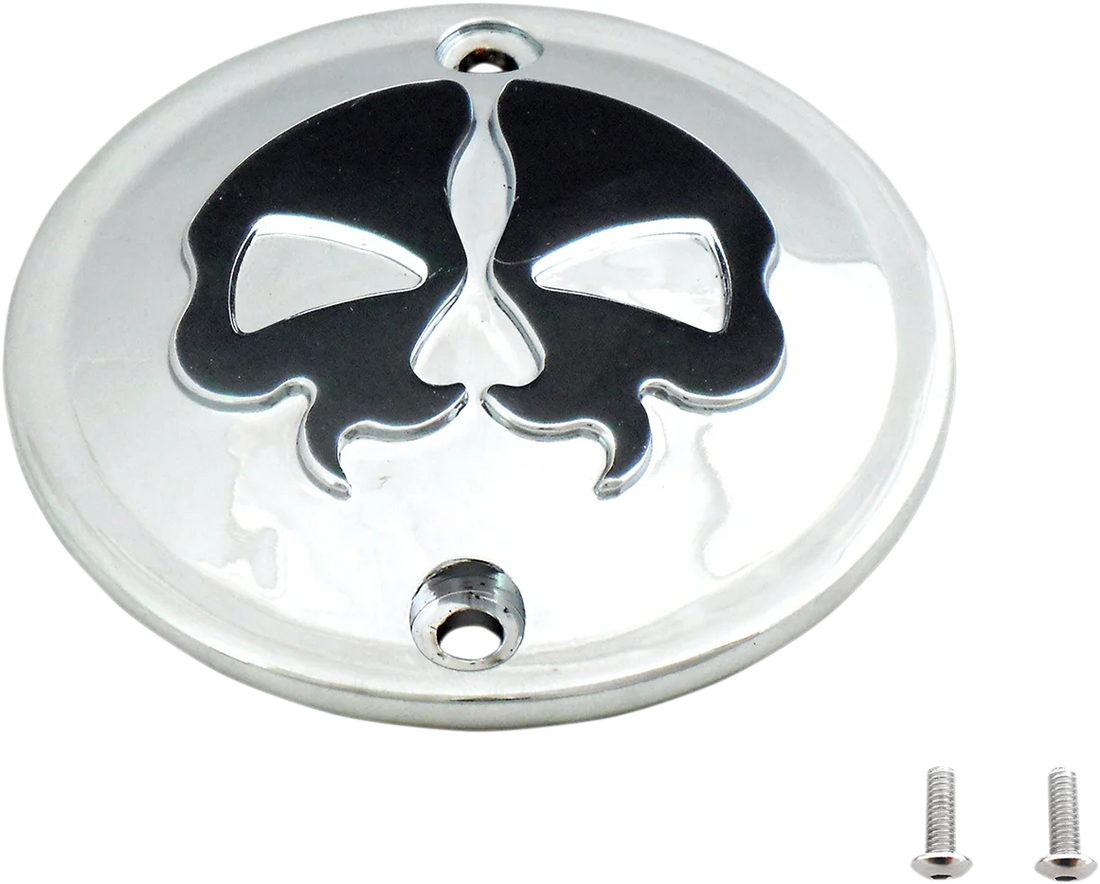 DragSpecialties Points Cover - Chrome - Black Skull - 2 Hole - Sportster 78042 - Side View