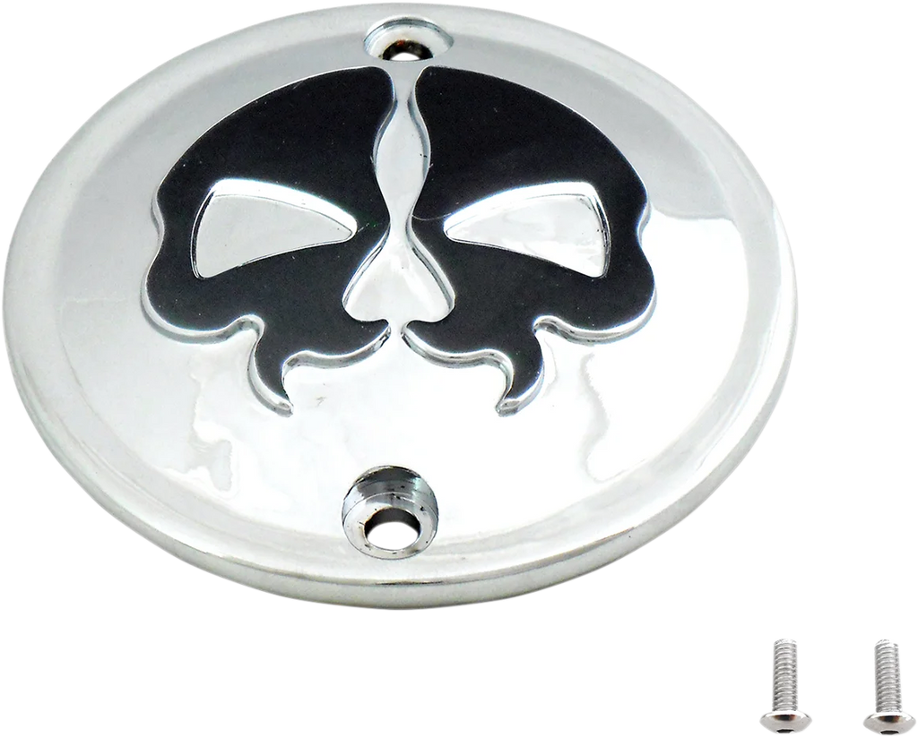 DragSpecialties Points Cover - Chrome - Black Skull - 2 Hole - Sportster 78042 - Side View