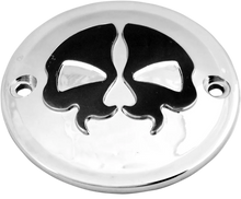 Load image into Gallery viewer, DragSpecialties Points Cover - Chrome - Black Skull - 2 Hole 78041 - Main Product View