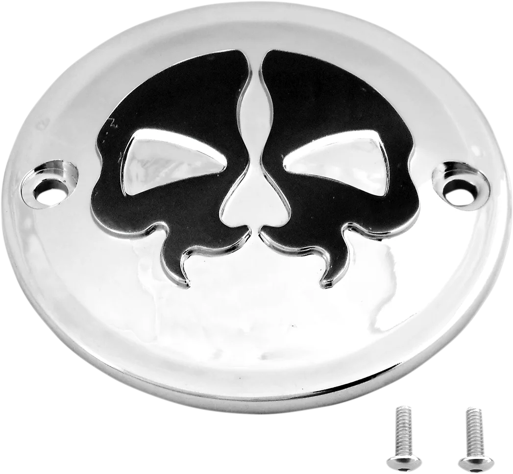 DragSpecialties Points Cover - Chrome - Black Skull - 2 Hole 78041 - Side View