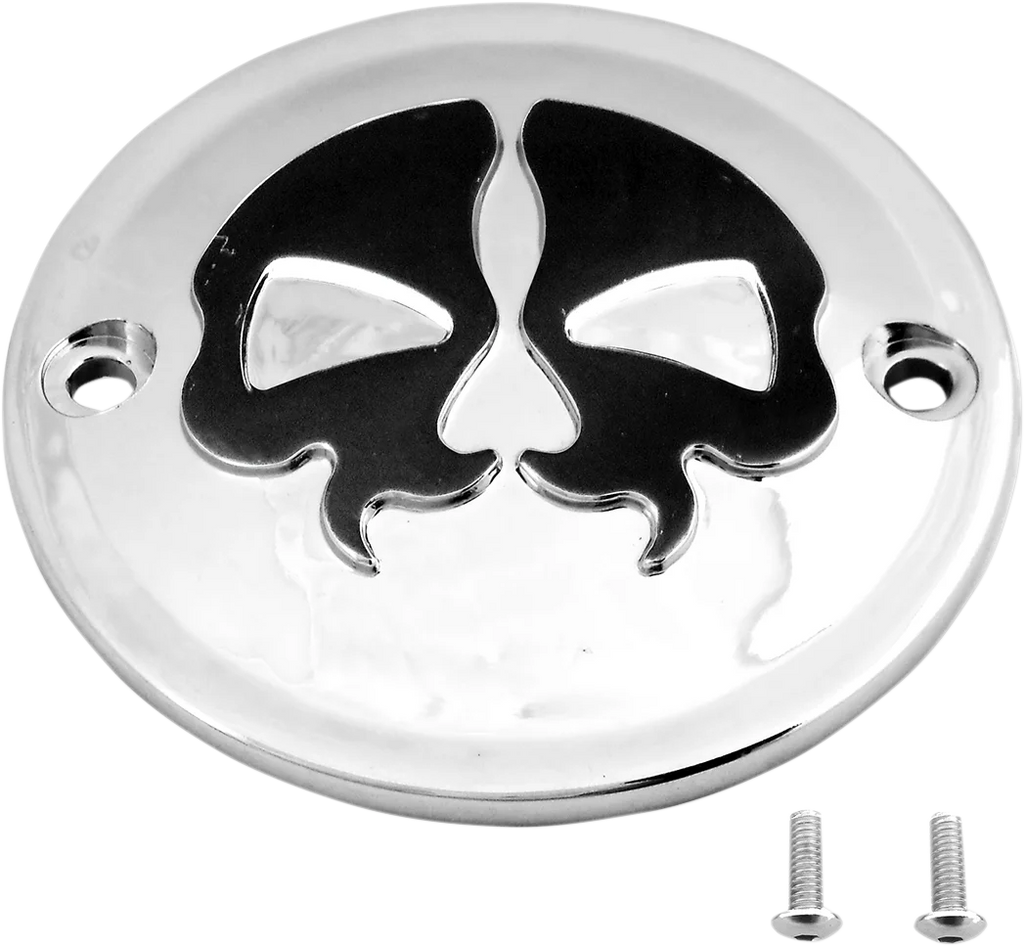 DragSpecialties Points Cover - Chrome - Black Skull - 2 Hole 78041 - Side View