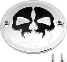 Load image into Gallery viewer, DragSpecialties Points Cover - Chrome - Black Skull - 2 Hole 78041 - Side View