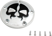 Load image into Gallery viewer, DragSpecialties Points Cover - Chrome - Black Skull - 2 Hole 78041 - Detail View