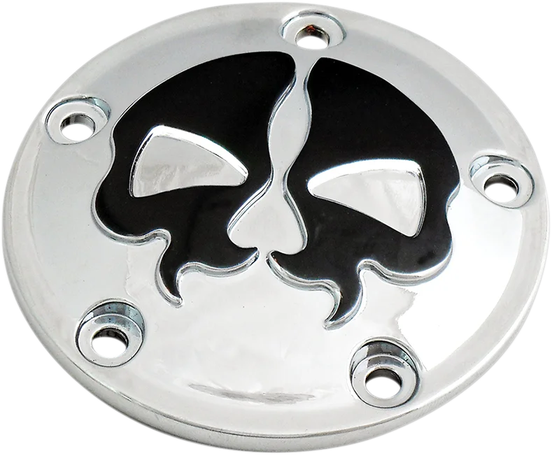 DragSpecialties Points Cover - Chrome - Black Skull - 5 Hole - Twin Cam 78040 - Main Product View