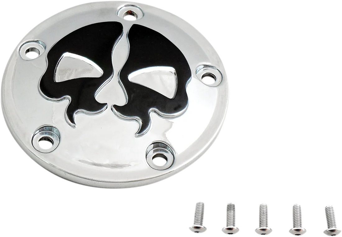 DragSpecialties Points Cover - Chrome - Black Skull - 5 Hole - Twin Cam 78040 - Side View