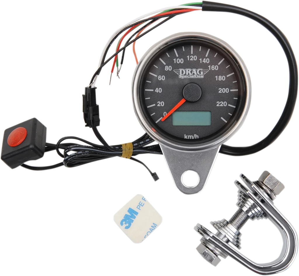 DragSpecialties Programmable Mini Electronic Speedometer with Odometer/Tripmeter - 2.4"