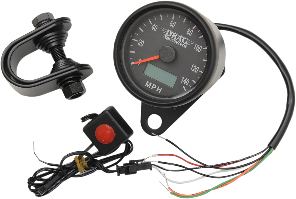 DragSpecialties Programmable Mini Electronic Speedometer with Odometer/Tripmeter - 2.4"