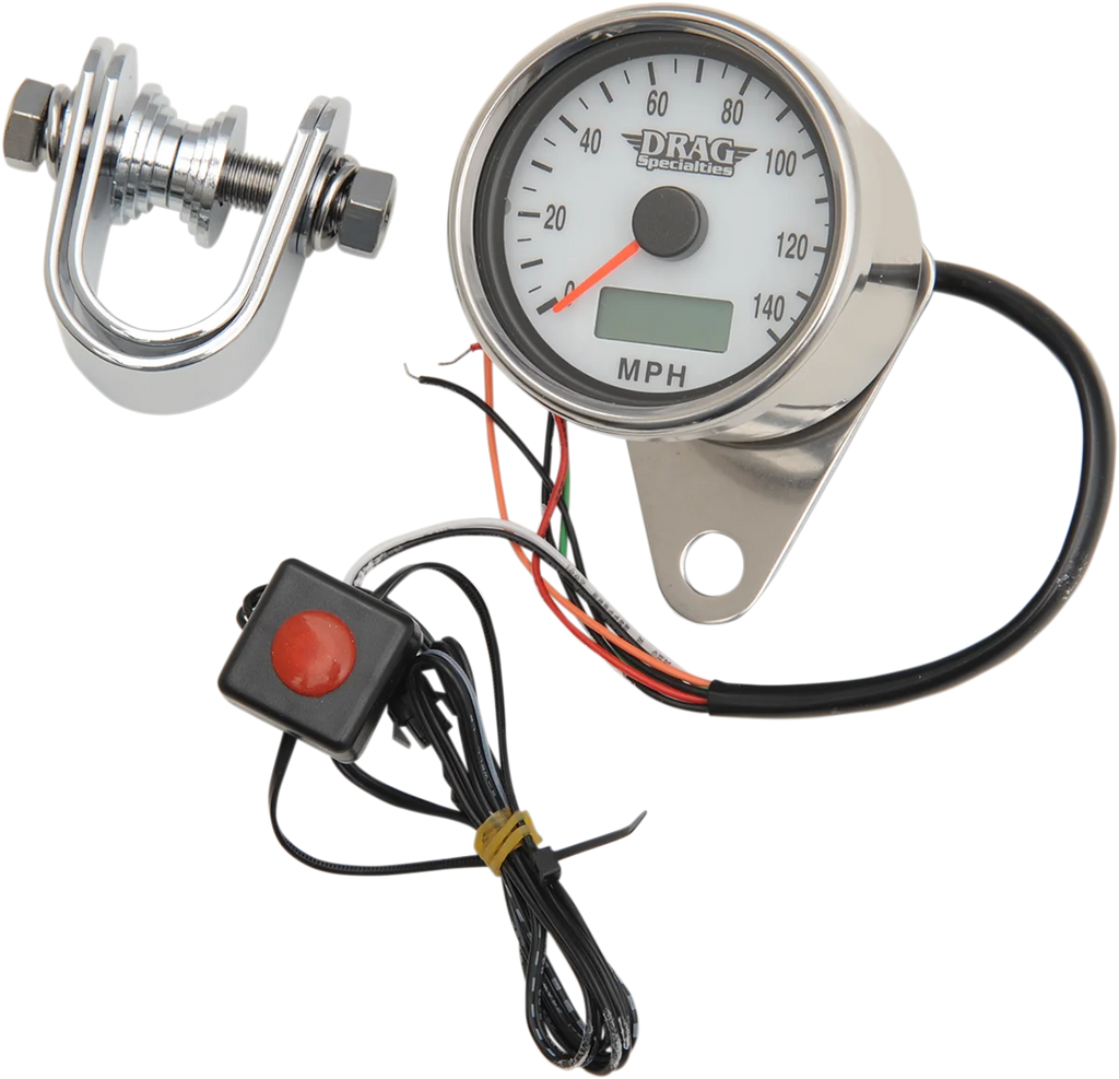 DragSpecialties Programmable Mini Electronic Speedometer with Odometer/Tripmeter - 2.4"
