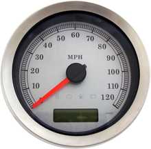 Load image into Gallery viewer, DragSpecialties Programmable Speedometer - Silver Face - MPH 83100S - Side View