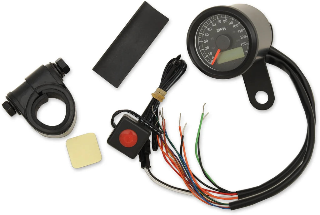 DragSpecialties Programmable Speedometer with Indicator Lights - Gloss Black