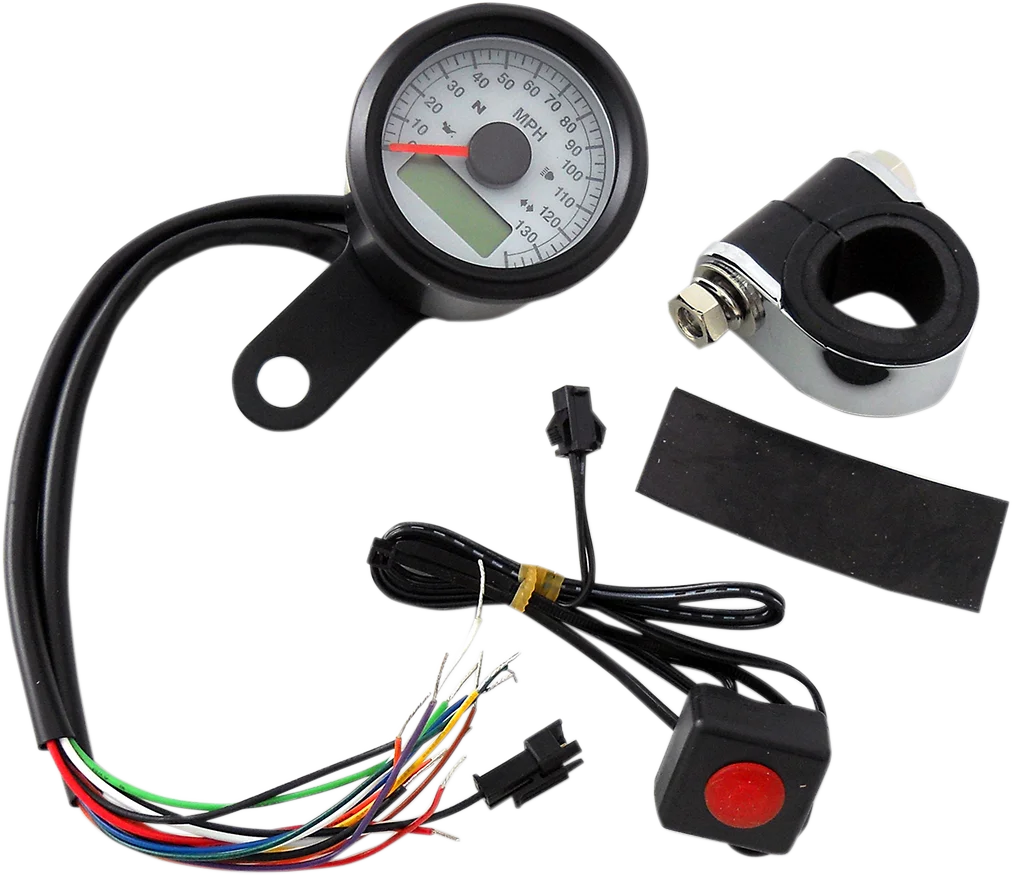 DragSpecialties Programmable Speedometer with Indicator Lights - Gloss Black