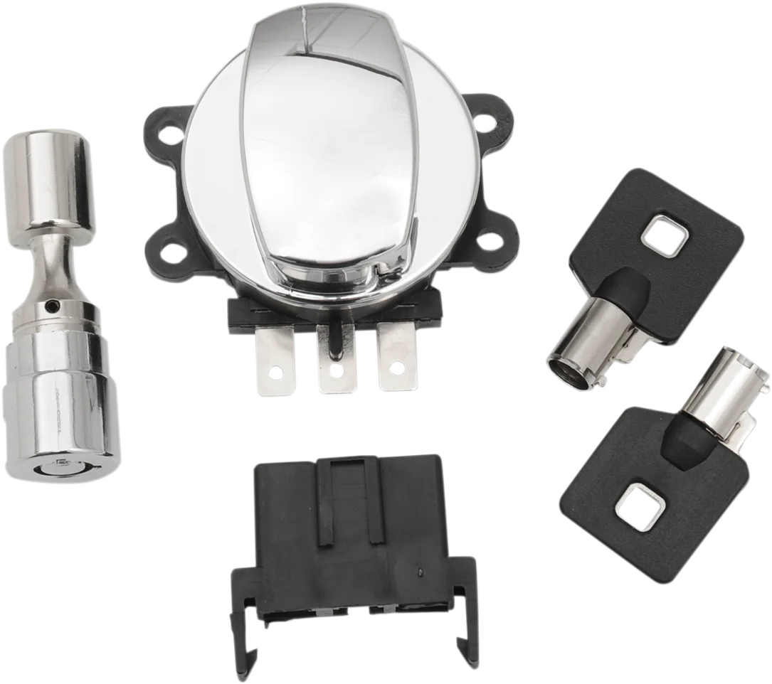 DragSpecialties Side Hinge Ignition Switch with Fork Lock - Chrome 21-0209K - Side View