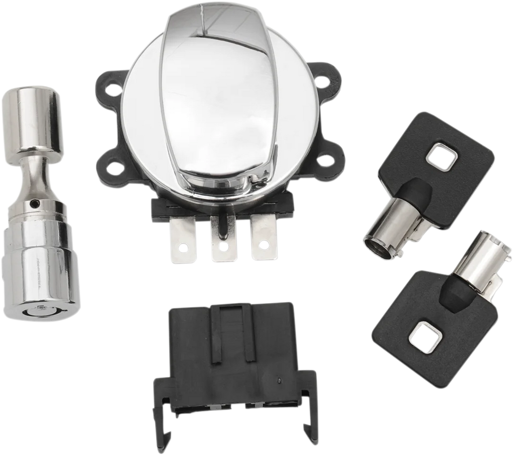 DragSpecialties Side Hinge Ignition Switch with Fork Lock - Chrome 21-0209K - Side View