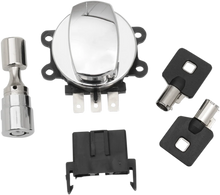 Load image into Gallery viewer, DragSpecialties Side Hinge Ignition Switch with Fork Lock - Chrome 21-0209K - Side View