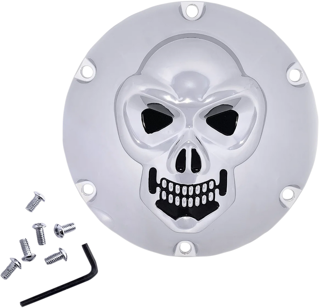 DragSpecialties Skull Derby Cover - Chrome - 6-Hole 33-0067SKD - Side View