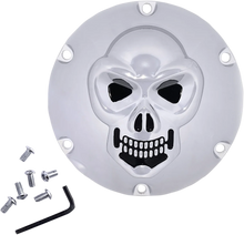 Load image into Gallery viewer, DragSpecialties Skull Derby Cover - Chrome - 6-Hole 33-0067SKD - Side View