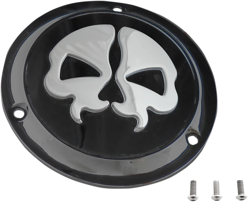 DragSpecialties Split Skull Derby Cover - Black - 3-Hole 78045B - Side View