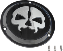 Load image into Gallery viewer, DragSpecialties Split Skull Derby Cover - Black - 3-Hole 78045B - Side View