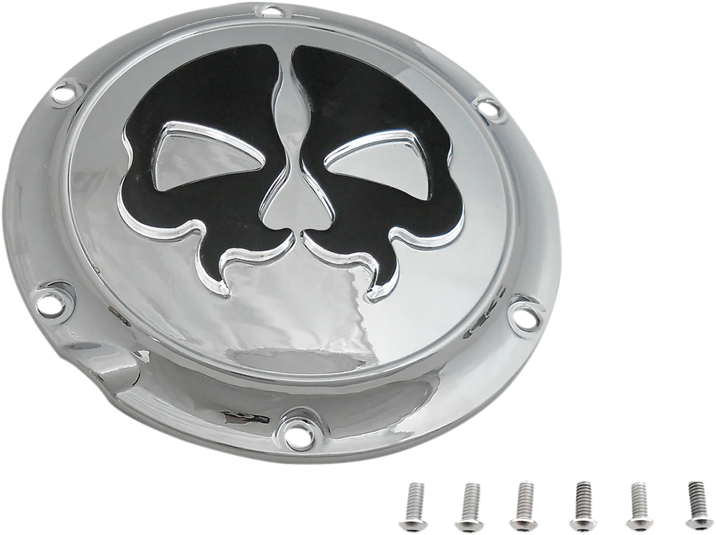 DragSpecialties Split Skull Derby Cover - Black - 3-Hole 78045B - Detail View