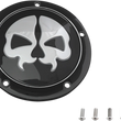 Load image into Gallery viewer, DragSpecialties Split Skull Derby Cover - Black - 5-Hole 78043B - Side View