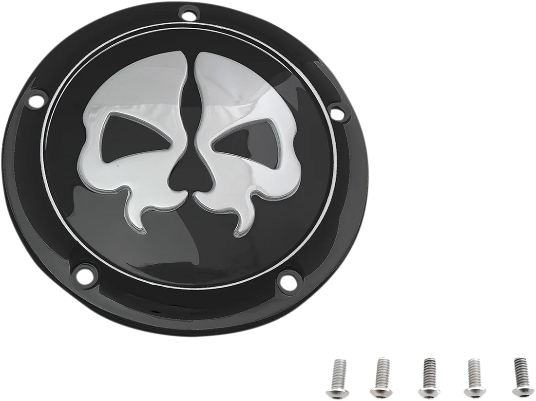 DragSpecialties Split Skull Derby Cover - Black - 5-Hole 78043B - Side View