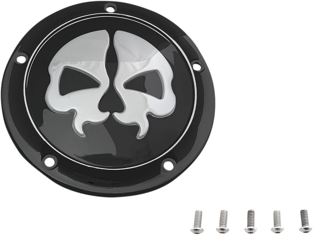 DragSpecialties Split Skull Derby Cover - Black - 5-Hole 78043B - Side View